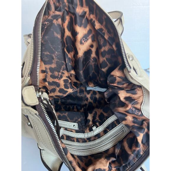 B. Makowsky Cream Off White Pebble Leather Brown Stitching Hobo XL Shoulder Bag - Picture 10 of 14